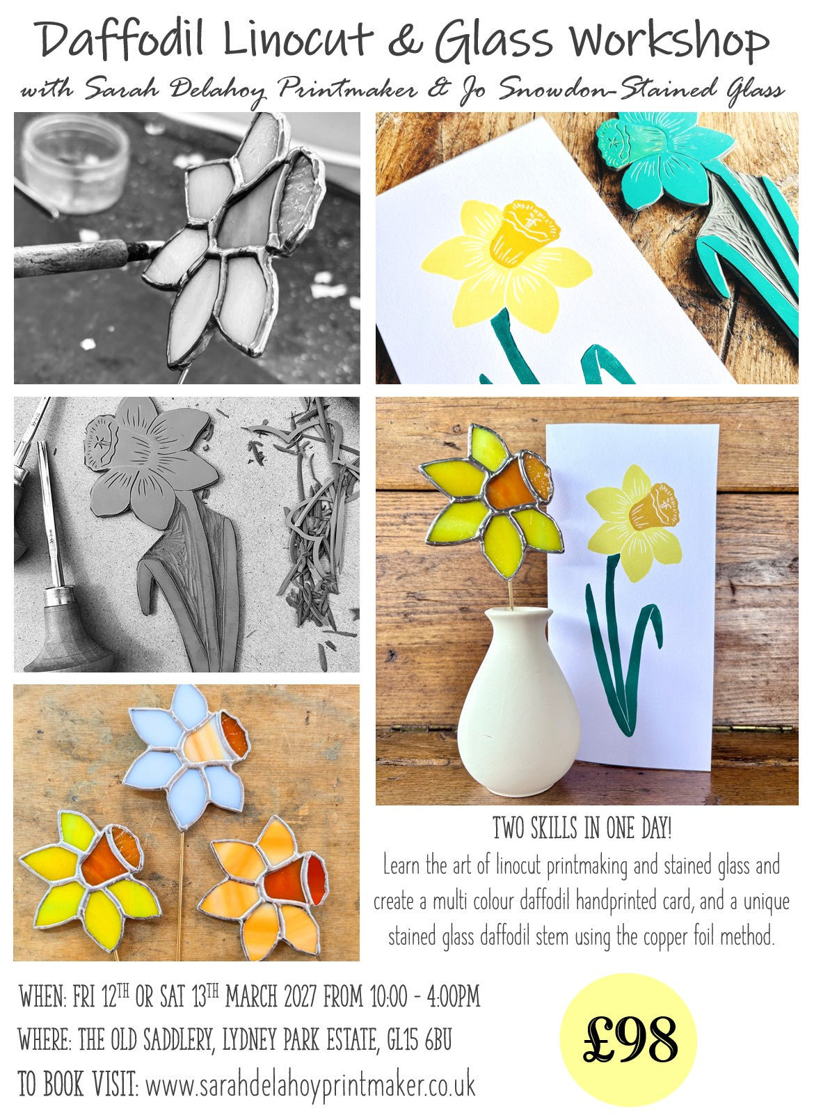 Daffodil Linocut & Stained Glass Workshop at Lydney Park Estate 12/3/27 & 13/3/27