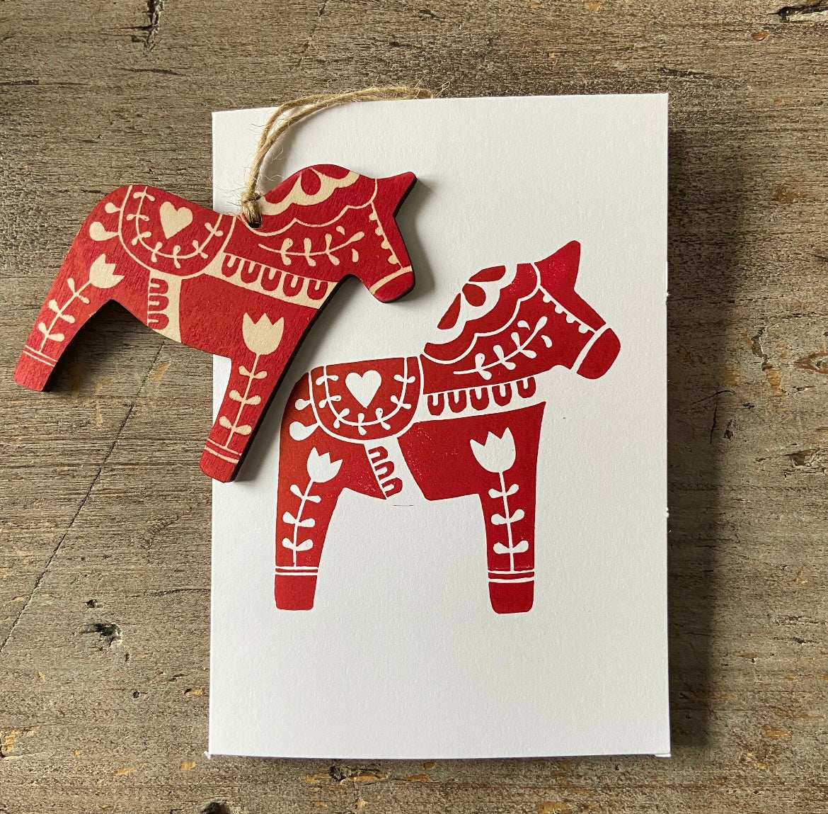 Hand Printed Decoration Card - Dala Horse