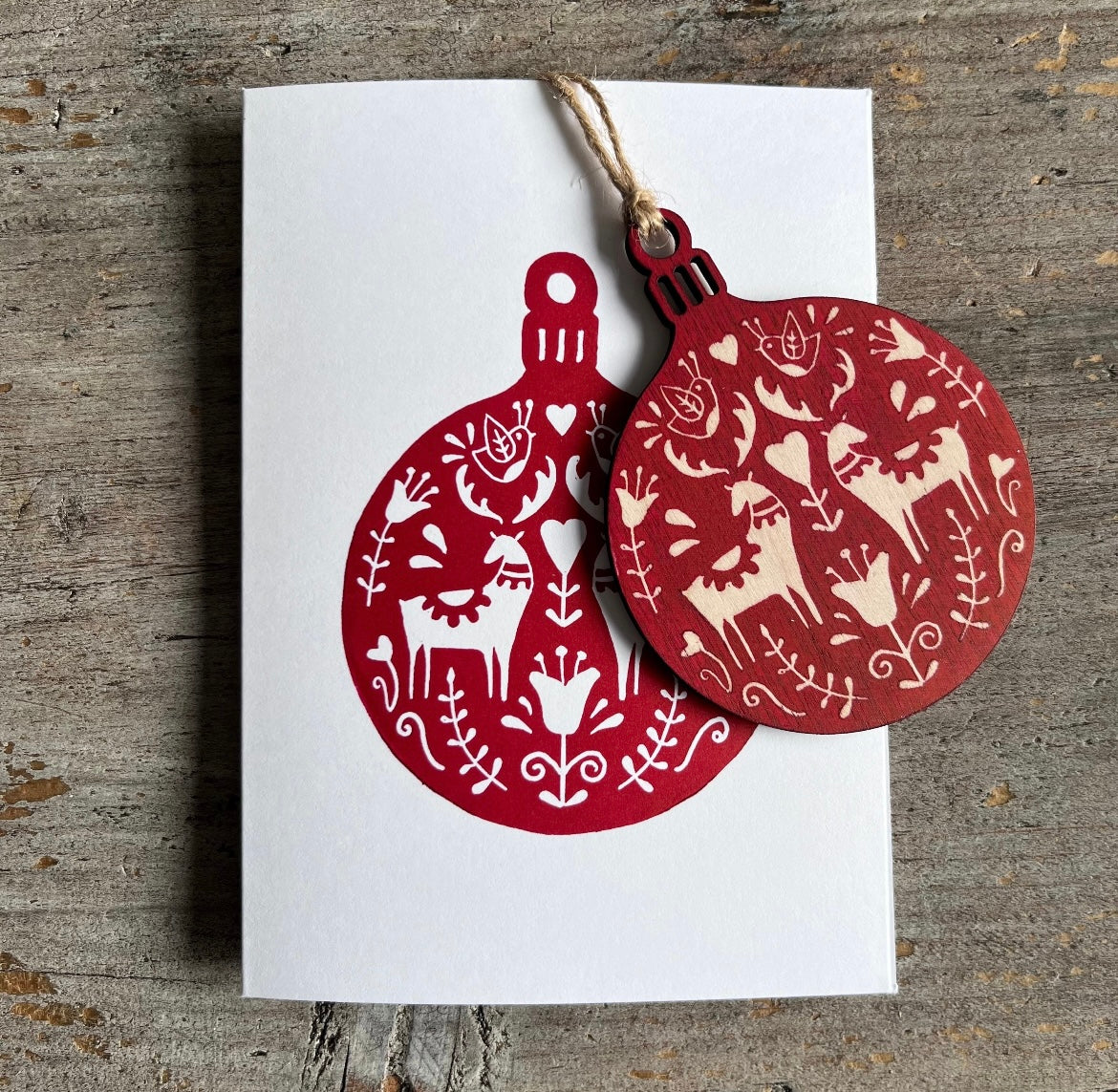 Hand Printed Decoration Card - Bauble
