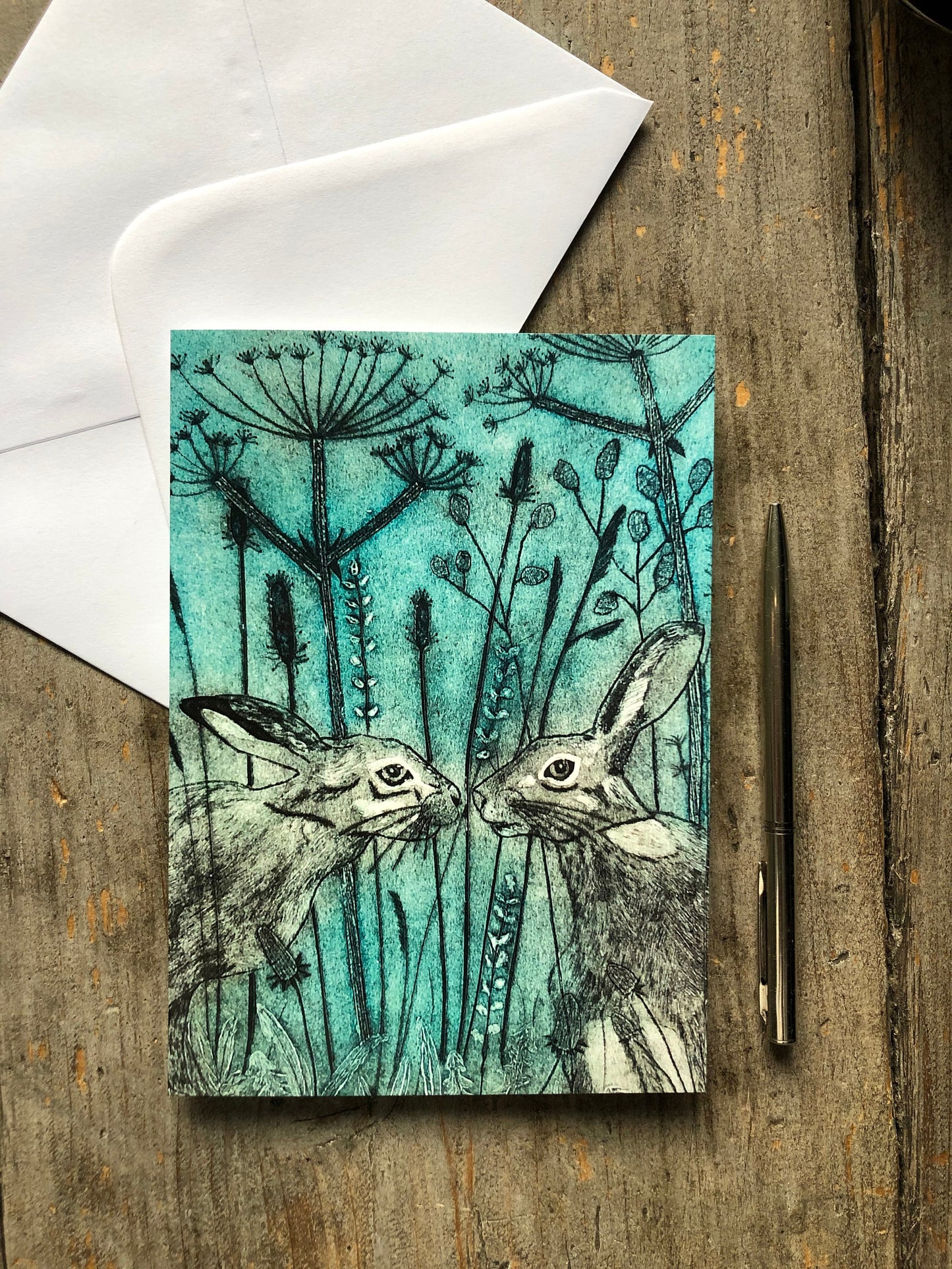 Kissing Hares Greetings Card | Art Card