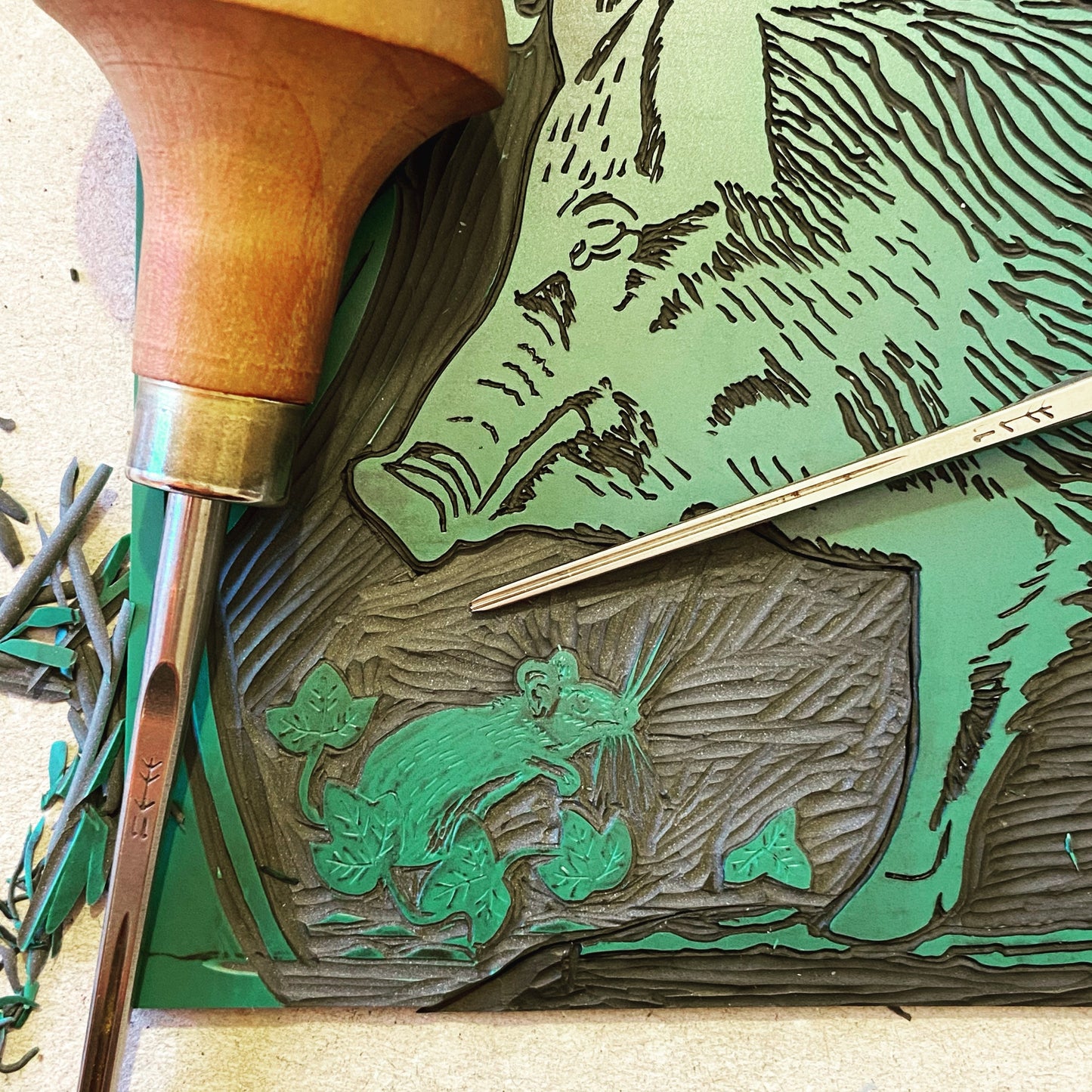 Handprinted Forest Linocut
