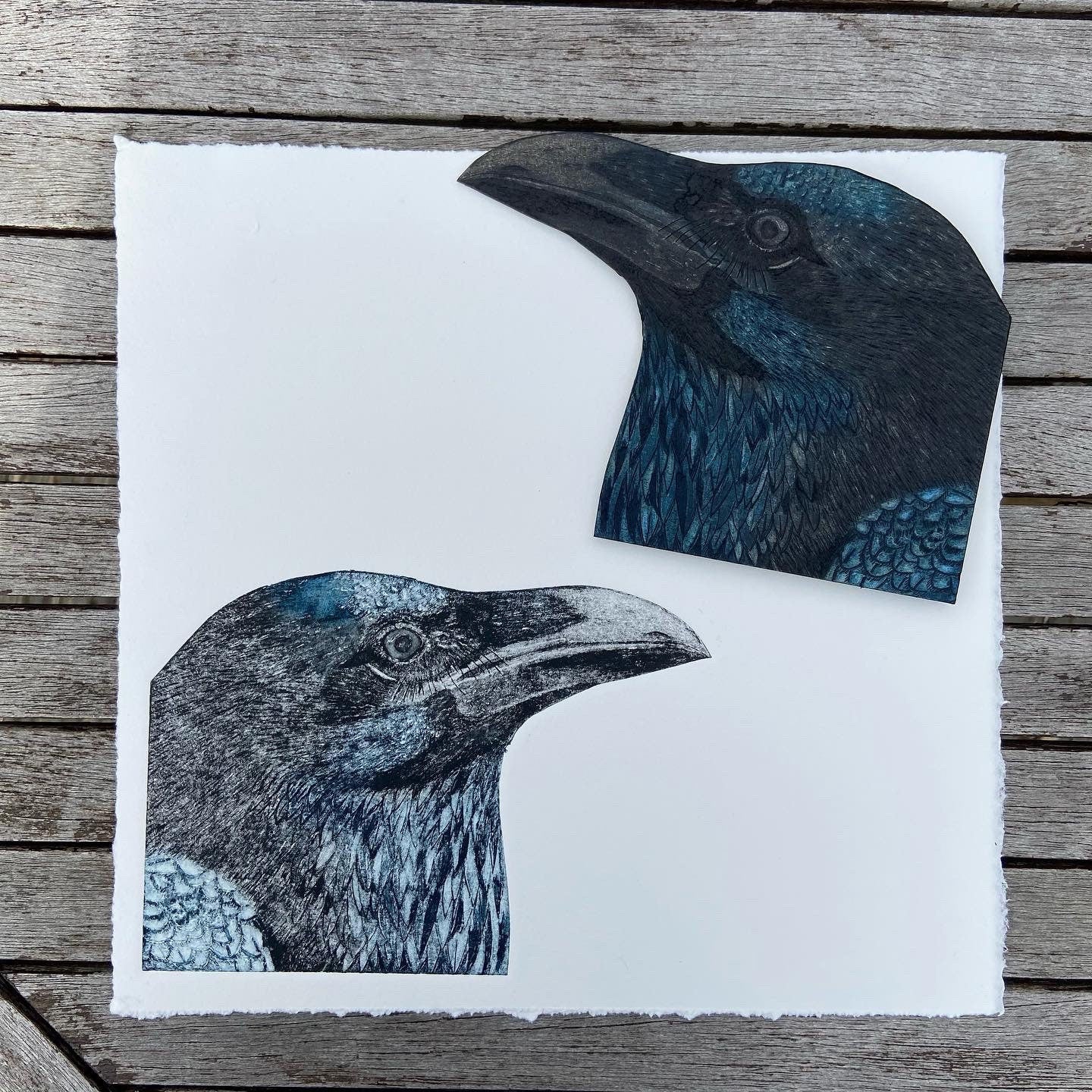 Original Handprinted Raven Collagraph