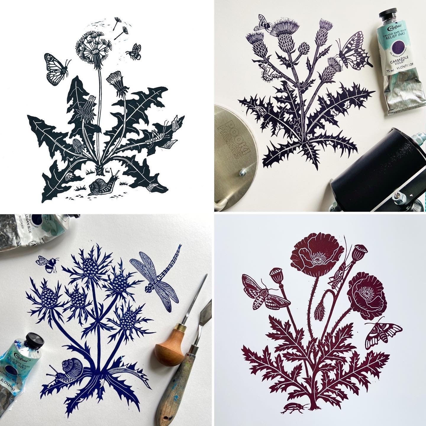 Original Handprinted Linocut | Lino Print | Fine Art | Creeping Thistle
