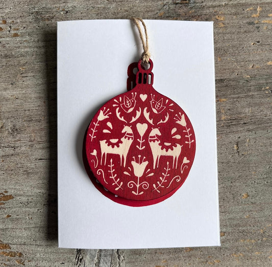 Hand Printed Decoration Card - Bauble