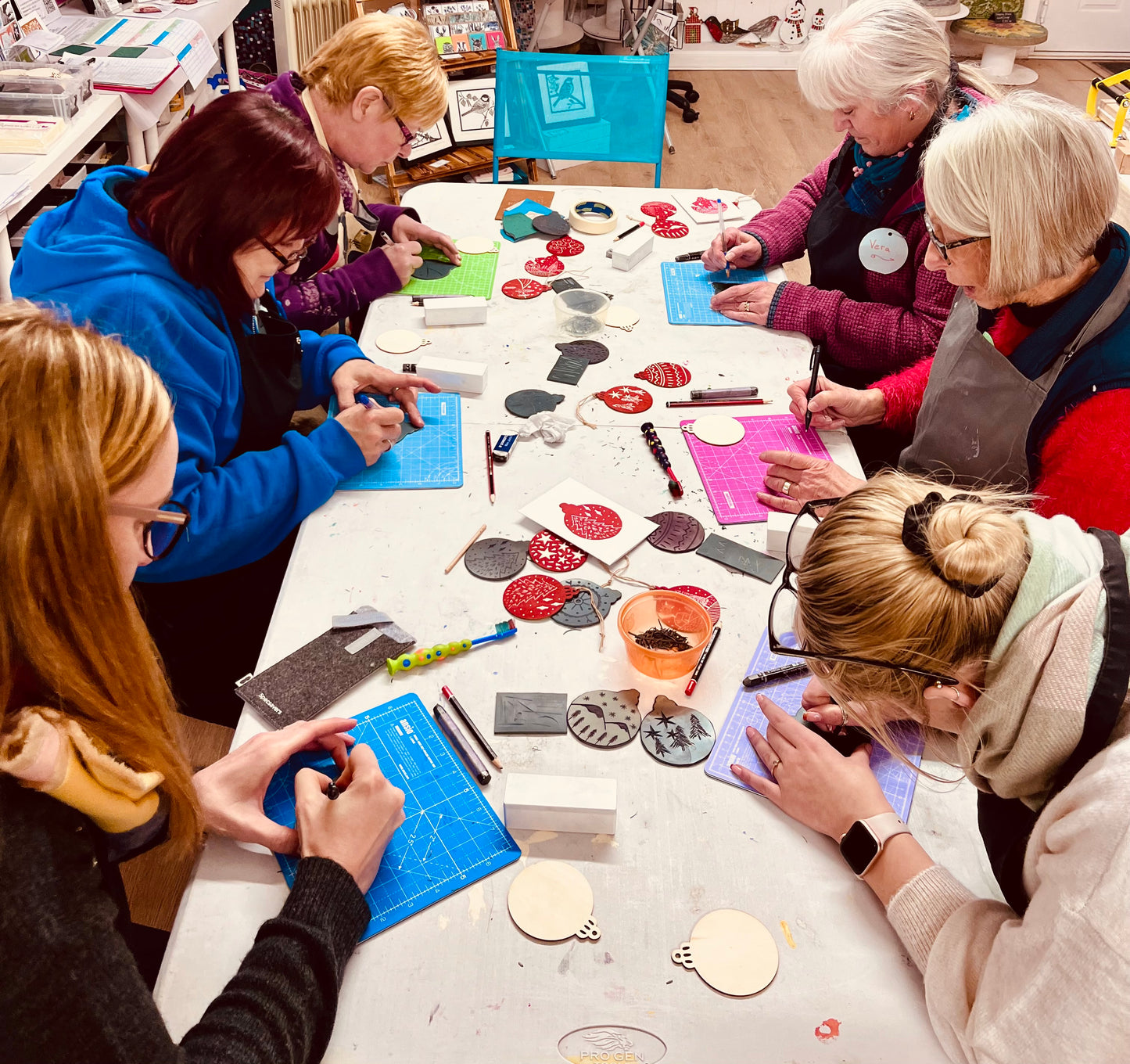 Trio of Linocut Wooden Baubles Workshop at Capuchin Creative 25/11/25