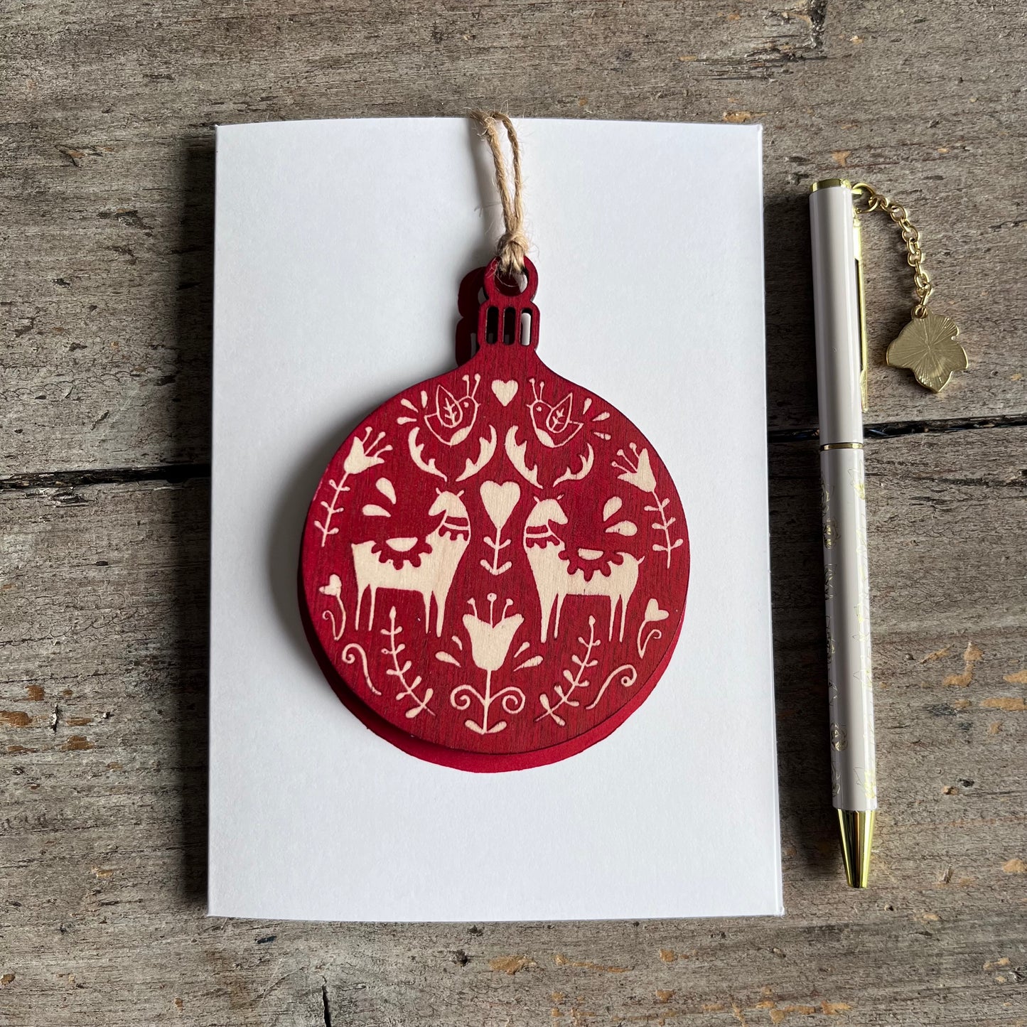 Hand Printed Decoration Card - Bauble