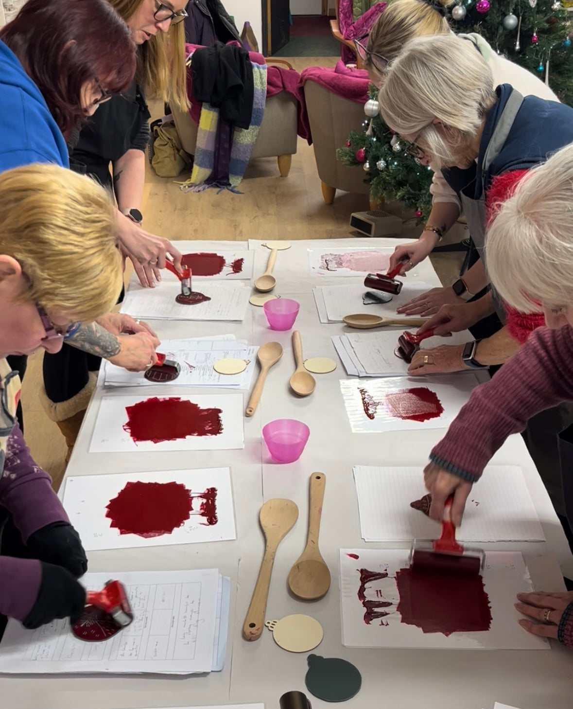 Trio of Linocut Wooden Baubles Workshop at Capuchin Creative 25/11/25