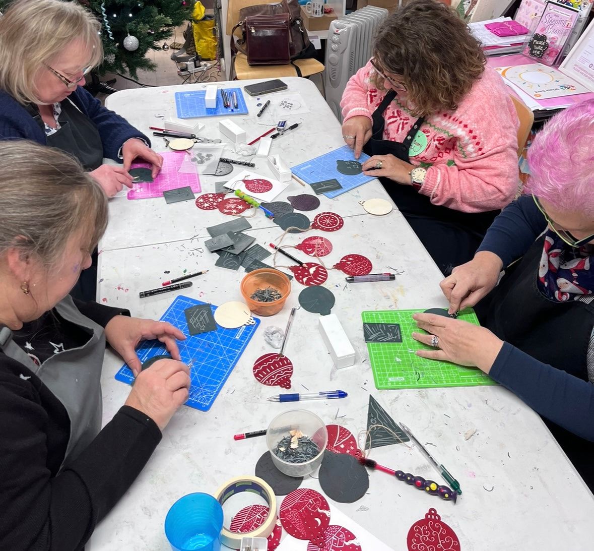 Trio of Linocut Wooden Baubles Workshop at Capuchin Creative 25/11/25