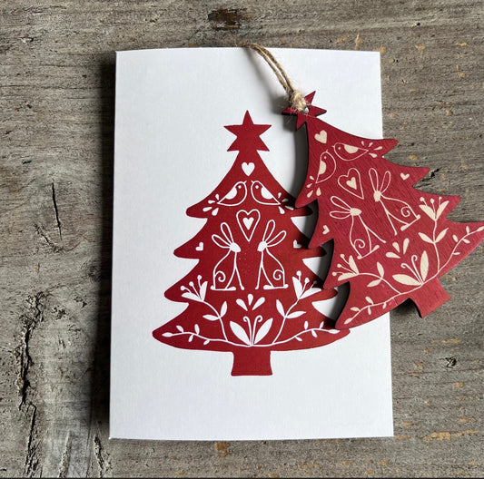 Hand Printed Decoration Card - Christmas Tree
