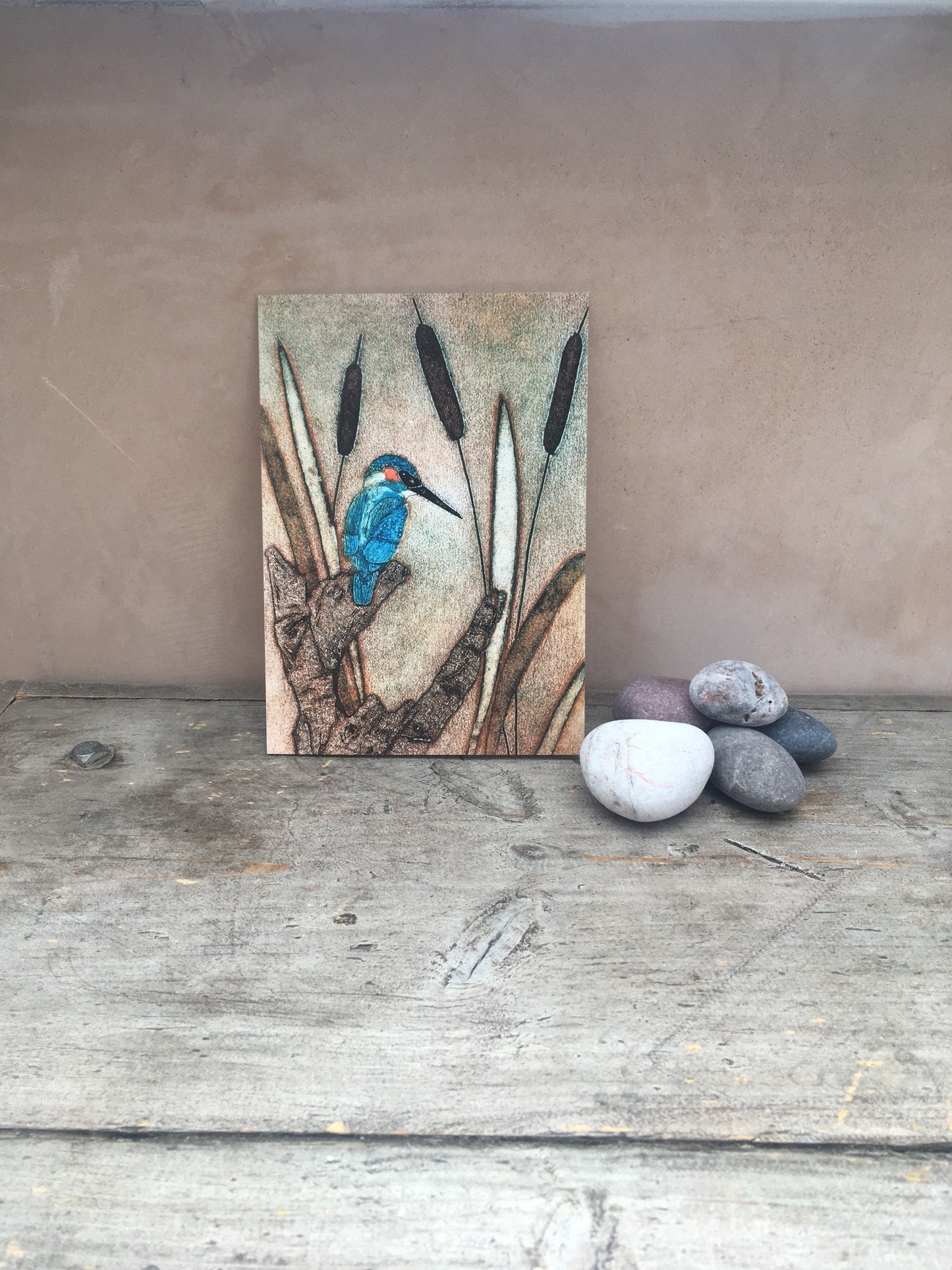 Kingfisher Greetings card/art card from Original Hand Printed Collagraph