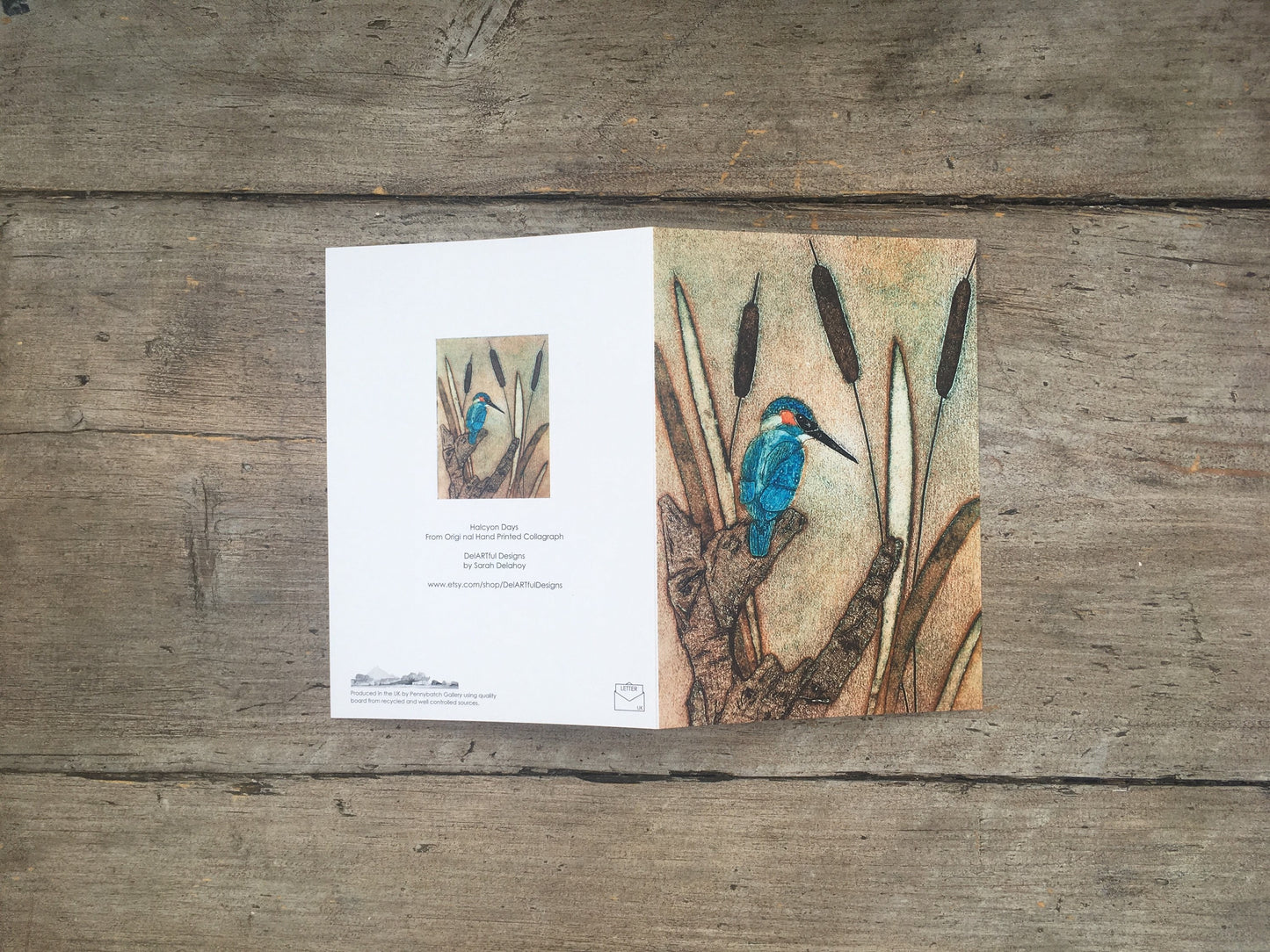 Kingfisher Greetings card/art card from Original Hand Printed Collagraph