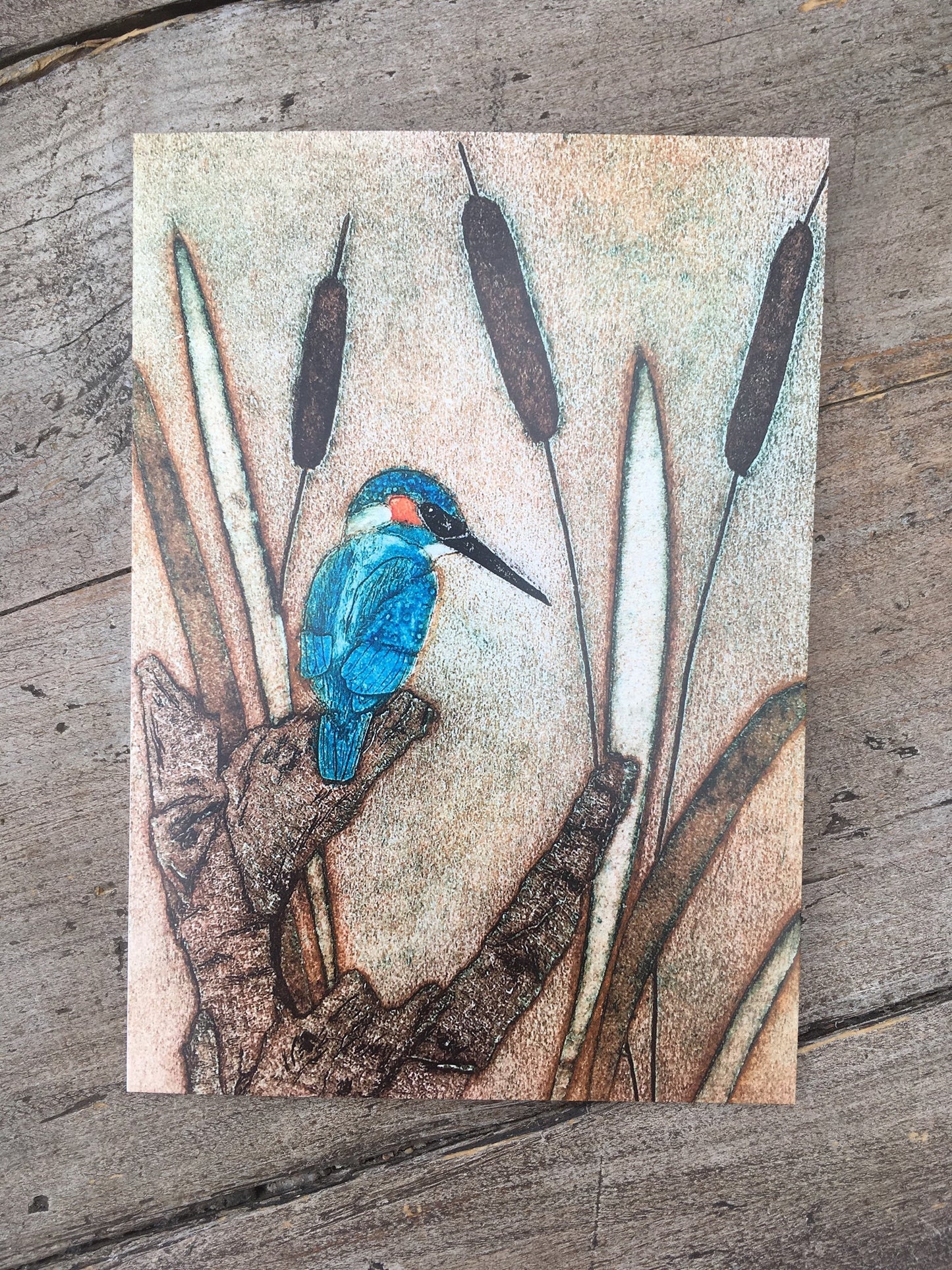 Kingfisher Greetings card/art card from Original Hand Printed Collagraph