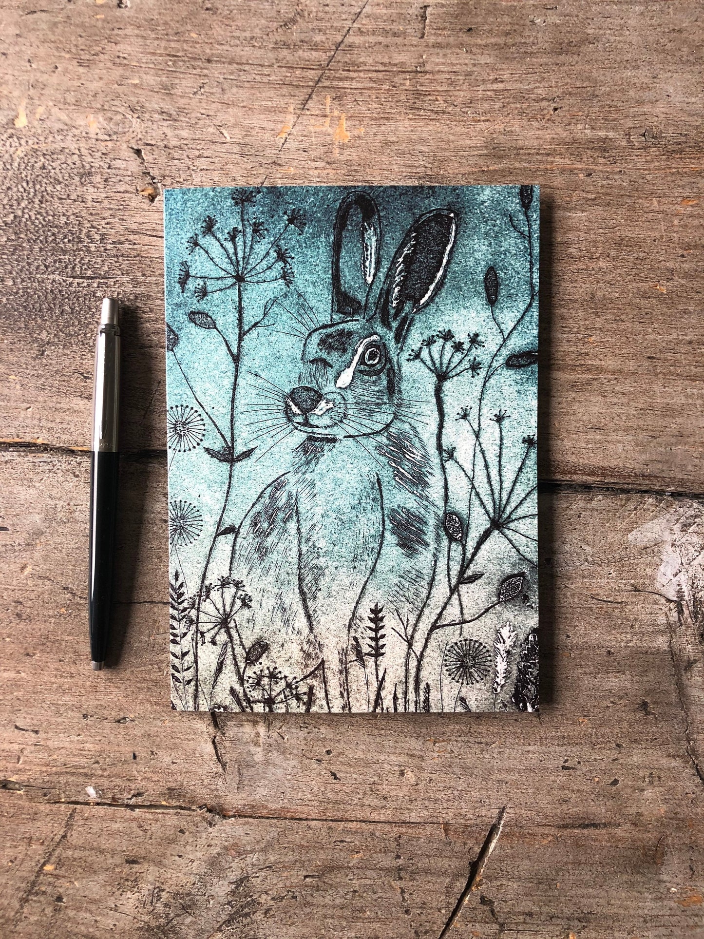 Hare Greetings card/art card from Original Hand Printed Collagraph