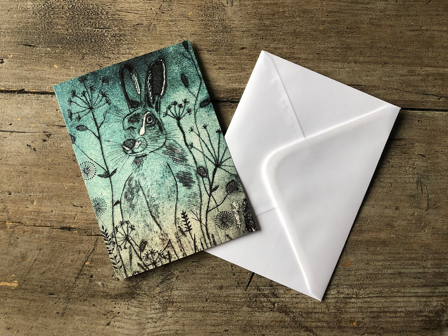 Hare Greetings card/art card from Original Hand Printed Collagraph