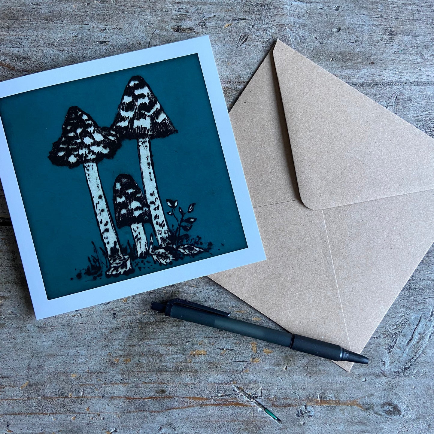 Magpie Inkcap Mushroom Greetings Card