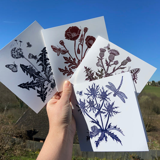 Set of 4 Botanical Theme Greetings Cards