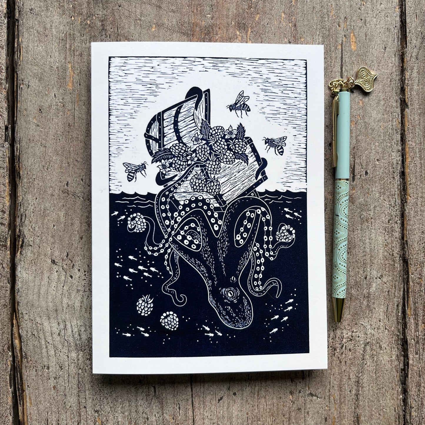 Octopus and Bees Greetings Card | Art Card | Any Occasional Card | Berried Treasure