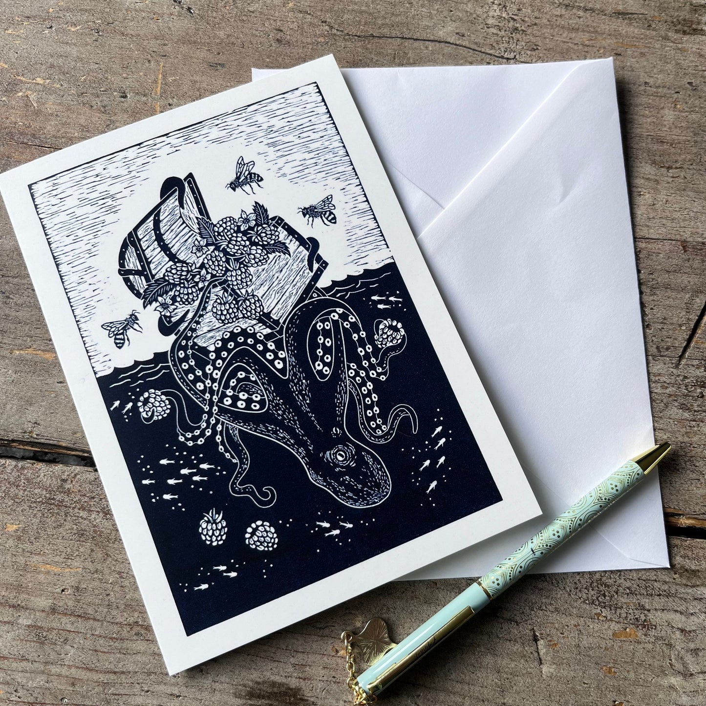 Octopus and Bees Greetings Card | Art Card | Any Occasional Card | Berried Treasure